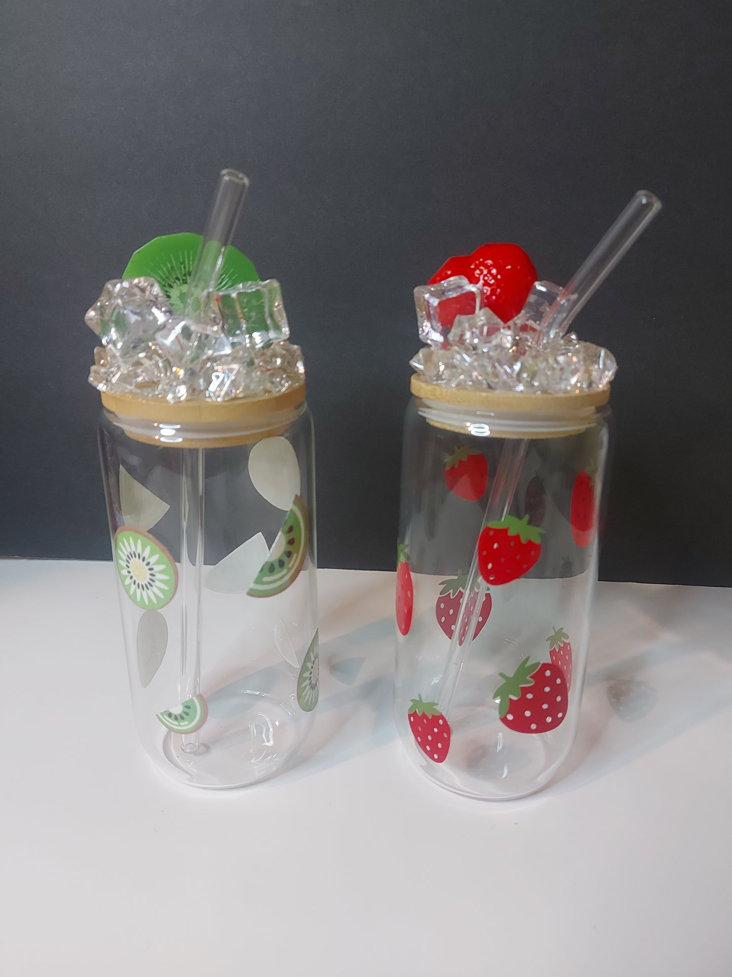 16 Oz Glass Cup Fruit Themed
