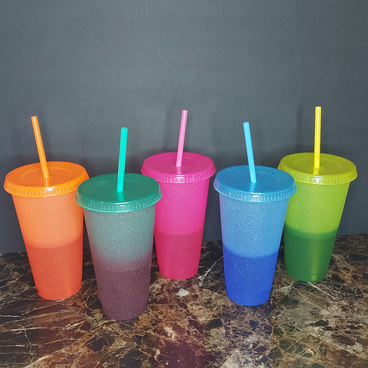 24 oz Solid Color Changing Glitter Cup